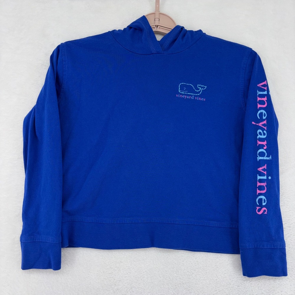 Vineyard Vines Kids Blue Whale Logo Hooded Long Sleeve T-Shirt Size S 7-8